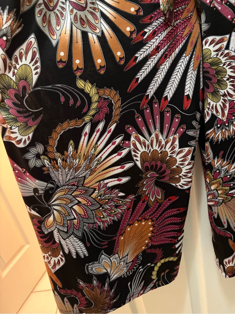 PAPILLON Black Floral Jumpsuit with Pink & Mustard Accents SIZE LARGE - Picture 9 of 9